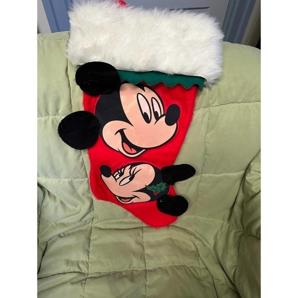 Vintage Disney Mickey & Minnie Christmas Stocking Felt Red and Green Holiday HTF - Picture 1 of 2